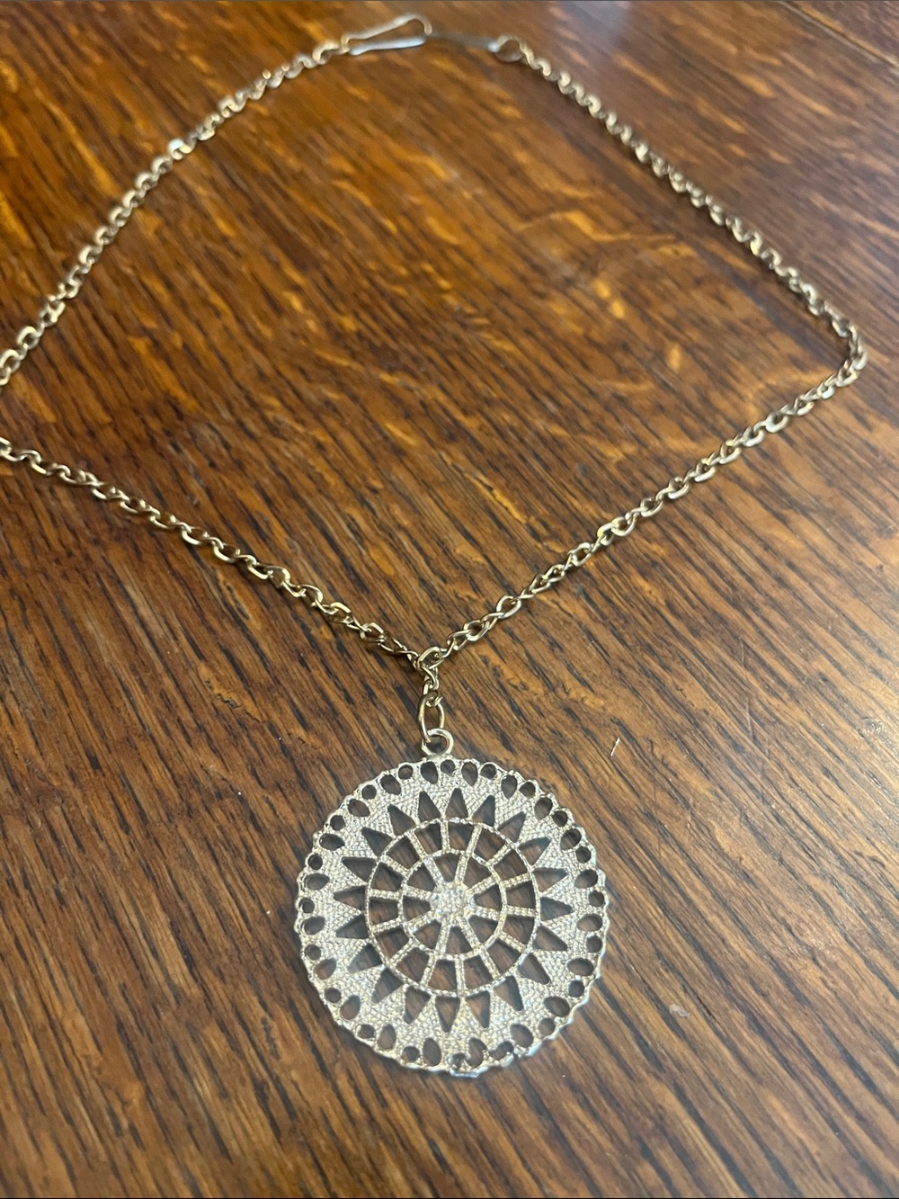 Gold-Tone Filigree Round Pendant Necklace24”